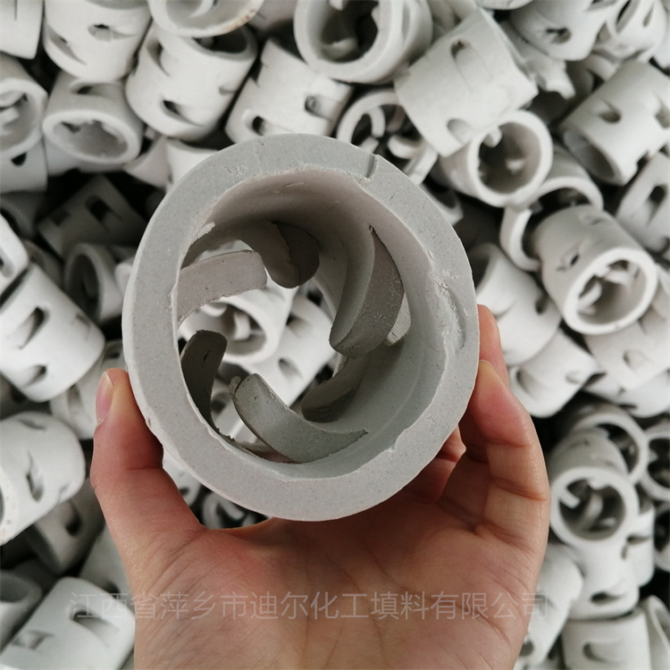 DN50陶瓷鲍尔环填料 干燥吸收塔耐高温瓷质鲍尔环